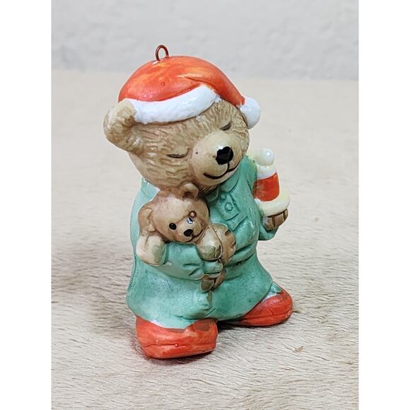 Bear Wearing Pjs Holding Teddy Bear 2 1/2" Santa Christmas Ornament Home Decor - Picture 9 of 12